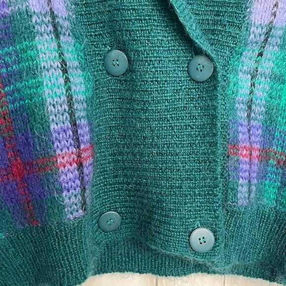 Vintage Lord Isaacs Plaid Button Front Long Sleeve Fuzzy Wool Blend Cardigan Med - Picture 5 of 9
